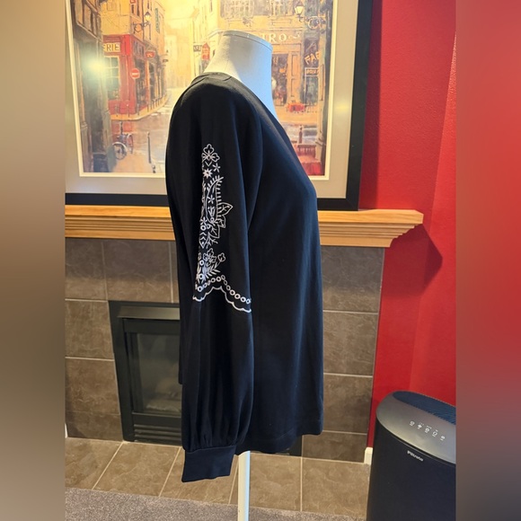 LOFT Black Long Sleeve Top with Embroidered Details - Picture 2 of 8